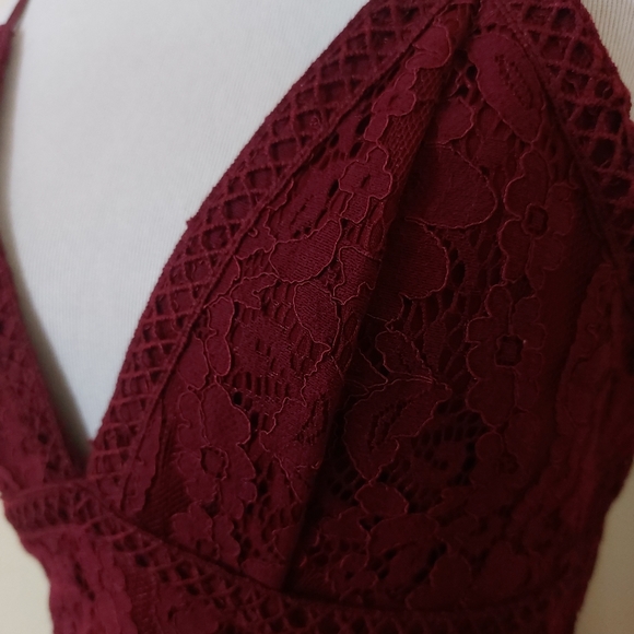 Lulu's Late Night Snack Wine Red Lace Backless Bodycon Event Dress Womens Small - Picture 5 of 14